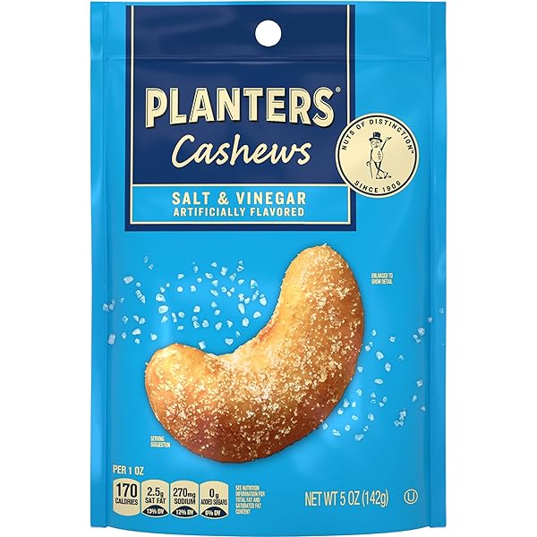 PLANTERS CASHEWS SALT & VINEGAR – TRAIL MIX SNACK PACKS – SNACKS, SNACK PACK, PARTY TRAIL MIX, 5 OZ BAG, 1 PACK