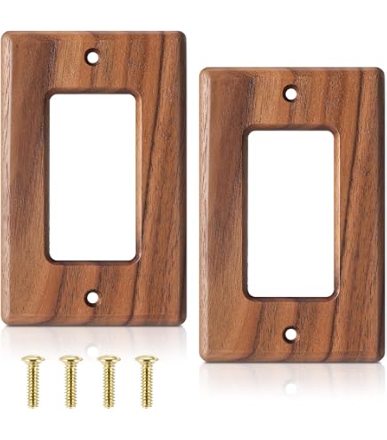 SleekLighting Brown Outlet Covers – 4 Pack, Mahogany Finish, Bamboo Fiber, 1 Gang Duplex, Decorative Switch Plates