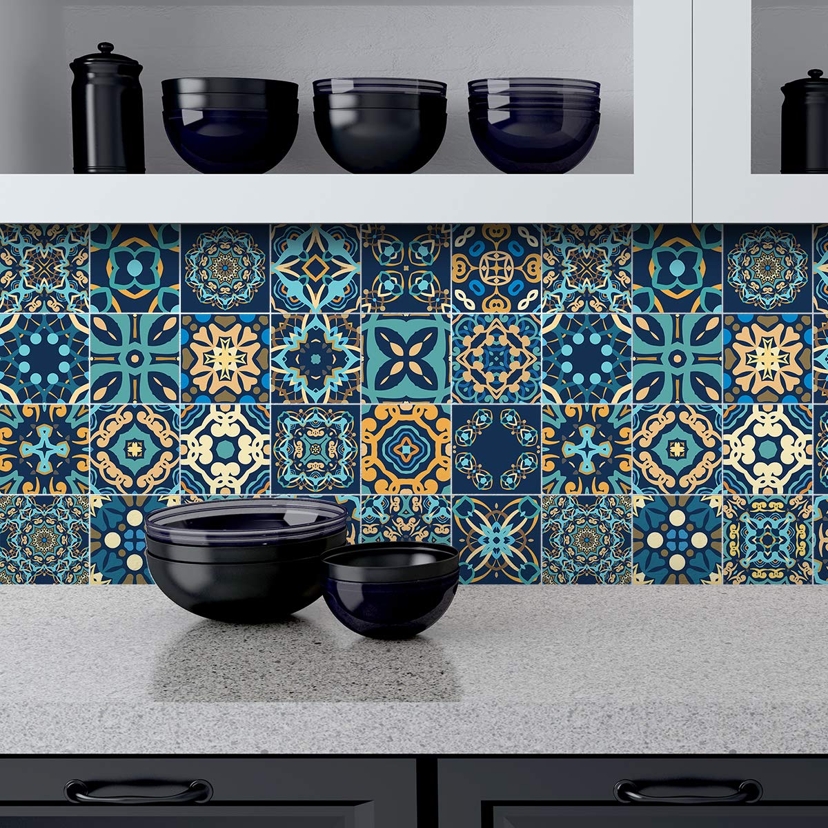 Ambiance Sticker Self-Adhesive Decorative Wall Decal Cement Tile for Bathroom and Kitchen Dizier - Pack of 24 Stickers of 20 x 20 cm