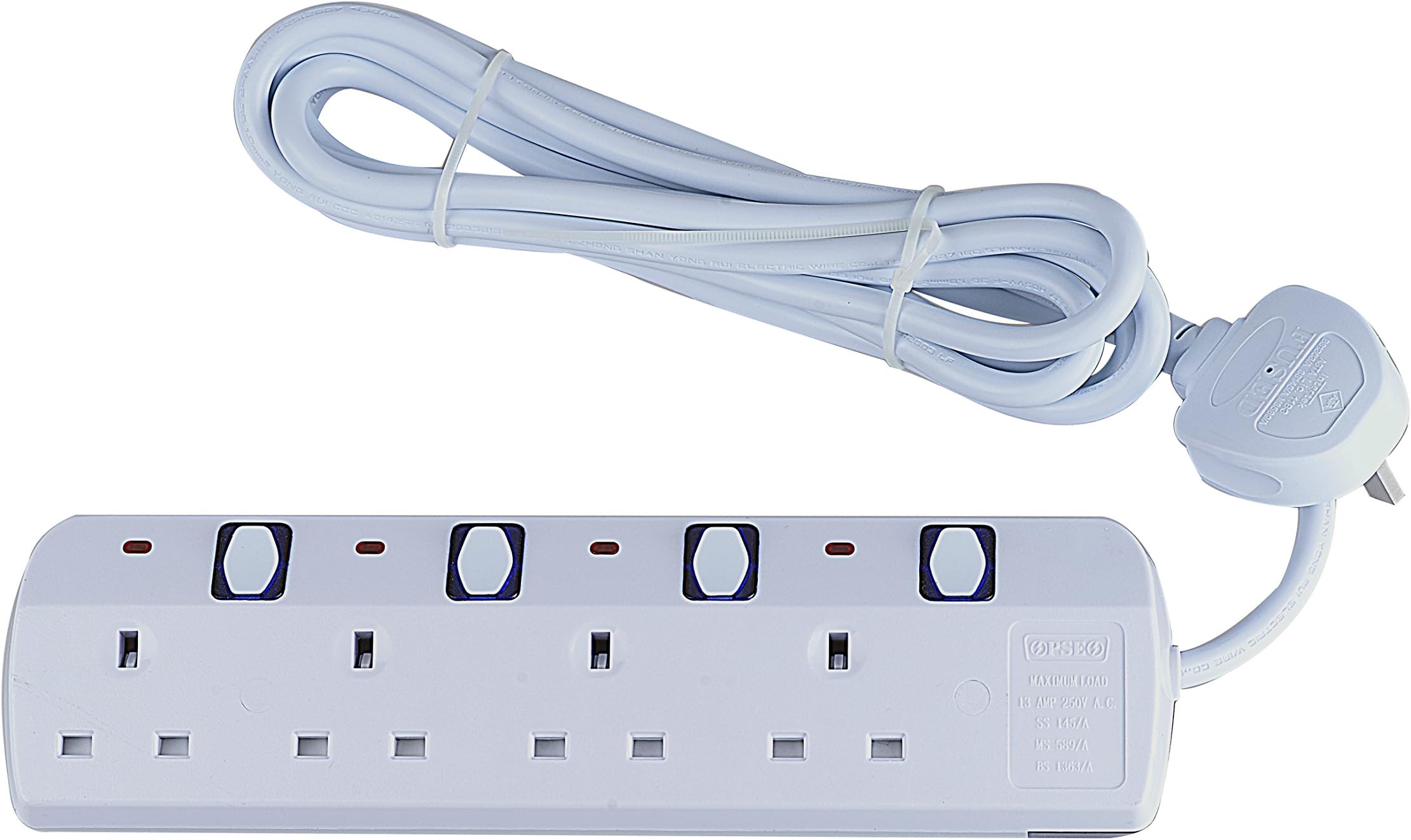 TOKUYI Individually switched 3 m 2,4,5 Gang Extension Lead with Surge Protection (4.0)