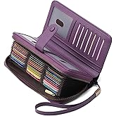 GAEKEAO Leather Credit Card Holder Wallet for Women RFID Blocking Large Capacity Bifold Zipper Card Case Organizer with Wristlet 45 Slots