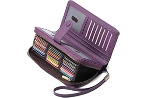 GAEKEAO Leather Credit Card Holder Wallet for Women RFID Blocking Large Capacity Bifold Zipper Card Case Organizer with Wristlet 45 Slots