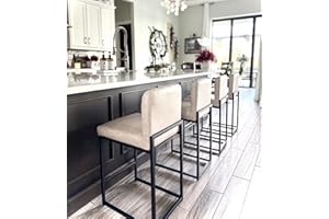 MAISON ARTS Bar Stools Set of 4, 24 Inch Counter Height Barstools with Back, Modern Upholstered Faux Leather Bar Chairs for Kitchen Island & Home Bar, Metal Steel Frame, Support 330LBS, Light Grey