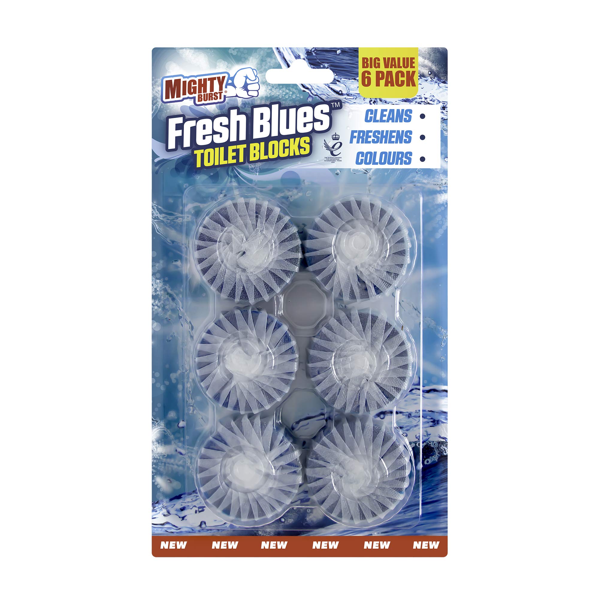 Mighty Burst Fresh Blues Toilet Block, 6 Pack, Cistern Blocks That Freshen, Cleans and Leaves Sparkling Blue Water, Freshens The Bathroom, FBTB724