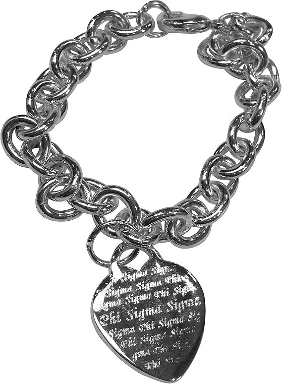 Phi Sigma Sigma Sorority Silver Heart Bracelet
