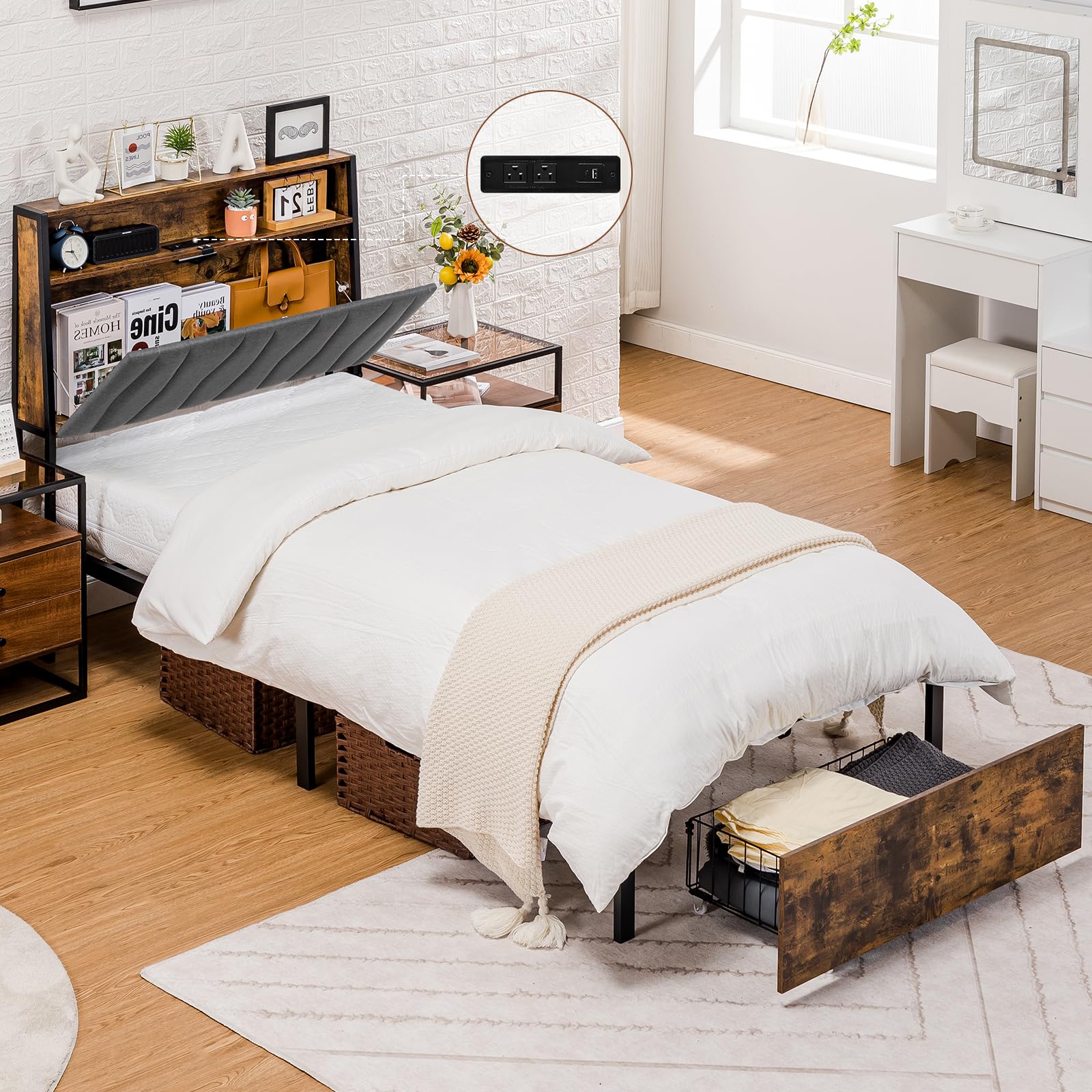 COMHOMA Twin Size Bed Frame, Platform Bed Frame with 2 Storage Drawers ...