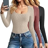 Velvelhall 3 Pack Women's Long Sleeve Tops, Scoop Neck Ribbed Knit Shirt Slim Fit Pullover Sweater Casual Basic Thermal Shirt