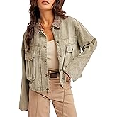 Esmeling Women Contrast Button Down Jacket Lapel Collar Long Sleeve Outwear Cropped Coat with Pocket
