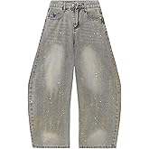 Aelfric Eden Baggy Barrel Jeans Ink Splash Wide Leg Jeans Womens Mens Retro Washed Unisex Streetwear Y2K Casual Denim Pants