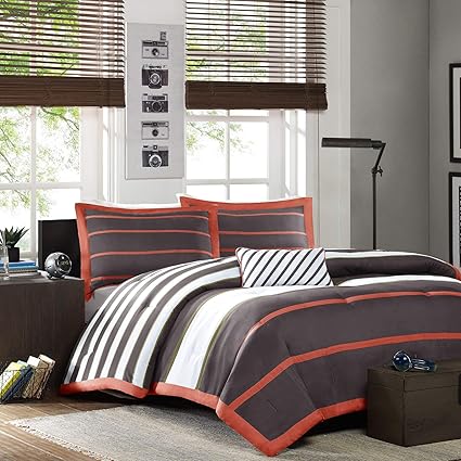 Mizone Ashton 4 Piece Comforter Set Full Queen Orange Grey