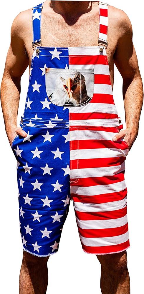 mens american flag overall shorts