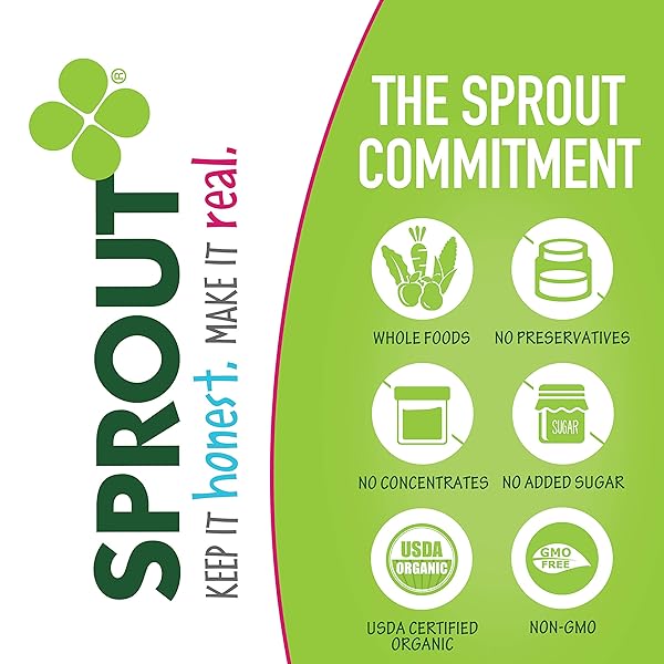 SPROUT ORGANIC BABY FOOD, STAGE 2 POUCHES, FRUIT VEGGIE & GRAIN BLEND, BLUEBERRY BANANA OATMEAL, 3.5 OZ PUREES (PACK OF 6)