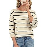 LOMON Women's Soft Comfy Knit Pullover Sweater Striped Boat Neck Spring Dressy Casual Sweater Tops 2026