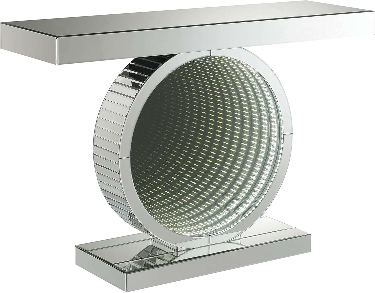 Coaster Home Furnishings Rectangular Circular Base Clear Mirror Console Table, Silver