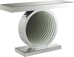 Coaster Home Furnishings Rectangular Circular Base Clear Mirror Console Table, Silver