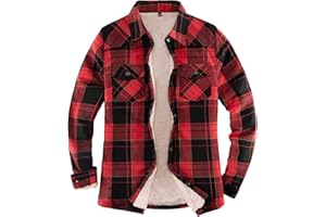 ThCreasa Womens Sherpa Lined Flannel Jacket with Hand Pockets, Plaid Button Down Fuzzy Shirt Jackets