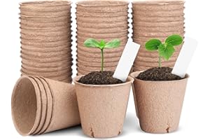 ARGCONNER Peat Pots for Seedlings 3.15 Inch, Biodegradable Round Seed Starter Pots with 10 Plant Labels for Garden Germination, Nursery Pot with Drainage Holes (40 Pack/3.15 Inch)