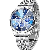 SAPPHERO Mens Watches Analog Quartz Chronograph Stainless Steel Watches for Men 50M Waterproof Men's Wrist Watches with Calendar Luxury Business Work Casual Watch Elegant Gifts for Men