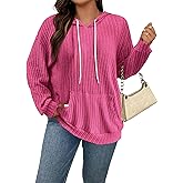 Sthxyfaith Womens Plus Size Drawstring Long Sleeve Lightweight Hoodies Pocket Front Casual Sweatshirt Tops