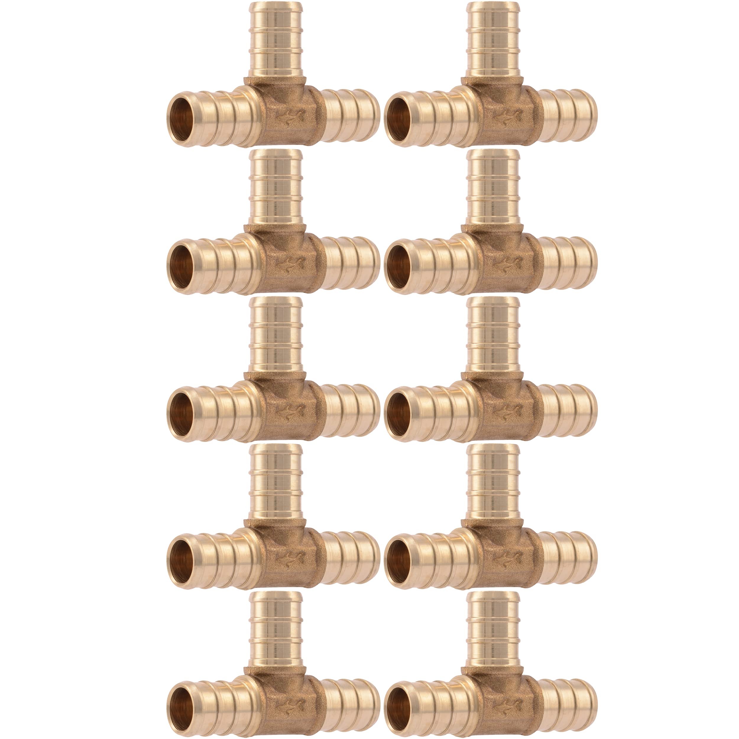 SharkBite UC362LFA10 1/2" Tee PEX Barb Fitting (10-Pack), Brass