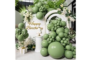 SUWEN Sage Green Balloons and Confetti Balloons 18/12/10/5Inch Different Sizes 60PCS Set Shiny Latex Helium Olive Balloon for