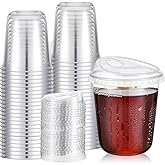 Ziliny 50 Sets Clear Plastic Coffee Cups with Sip Lids, Disposable Plastic PET Crystal Cups for Iced Coffee, Smoothie, Cold Beverage, Drink Shops and Party Catering(Clear,14 oz)