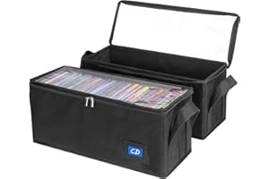 BOATISLE CD Case Holder with Handles and Clear Lid, 2-Pack Black – CD Storage Box with Label Slots, Portable Organizer for Media Collection and Efficient Storage