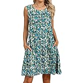 TUZIERDUO Women Summer Dresses 2025 Sleeveless Crewneck Sundresses Dressy Casual Pleated Front Dresses with Pockets