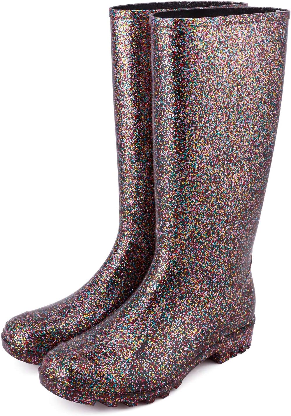 Women’ s Knee High Waterproof Rain Boots Glitter, Matte and Gradient