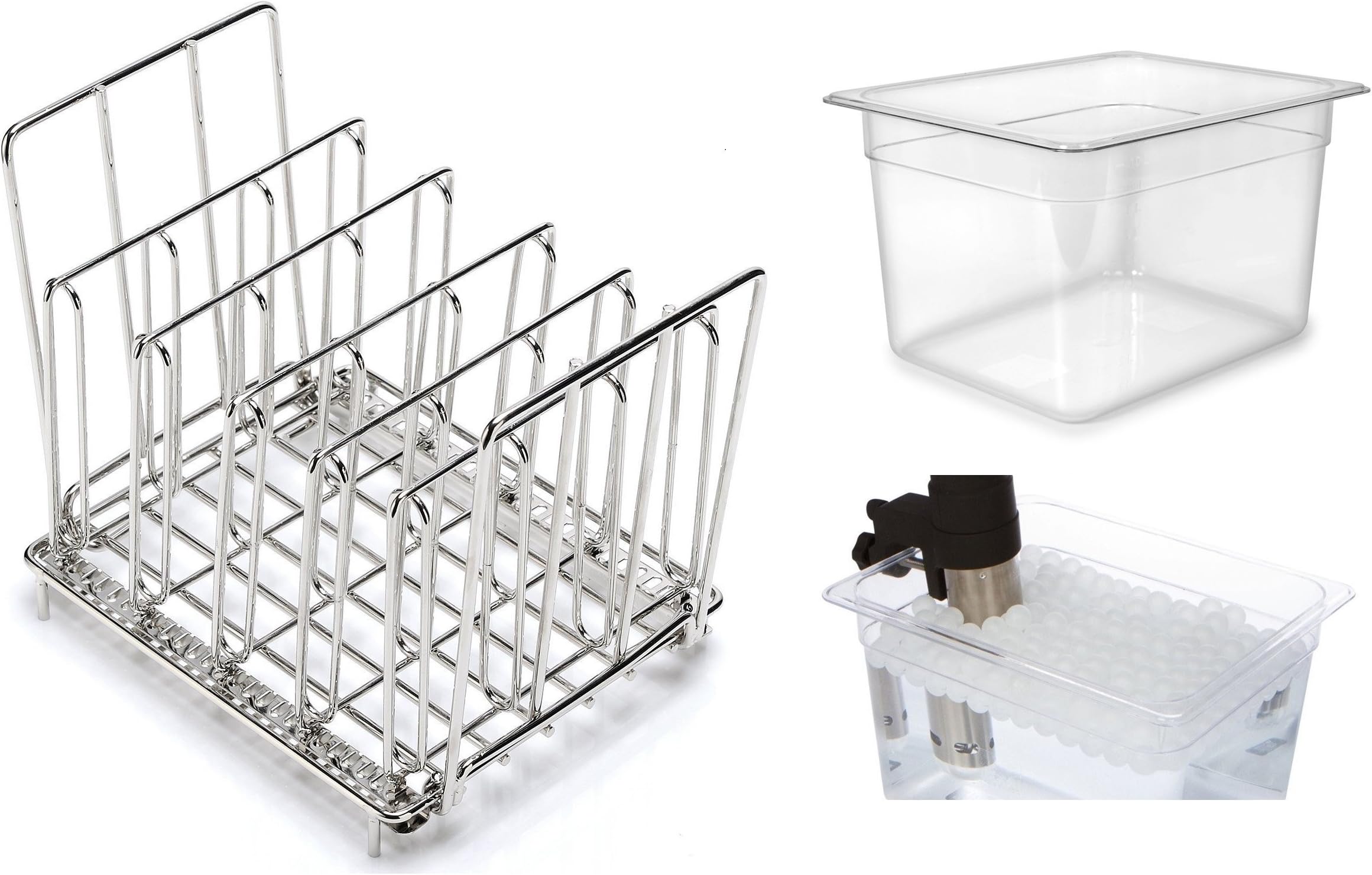 Sous Vide Container, Rack, and Ball Cover - 12 Quarts - for Anova Joule Chefman Wancle and More, NSF Approved 12.7 x 10.3 Inch - Strong & Clear See-throught Polycarbonate (Container, Rack, and Balls)