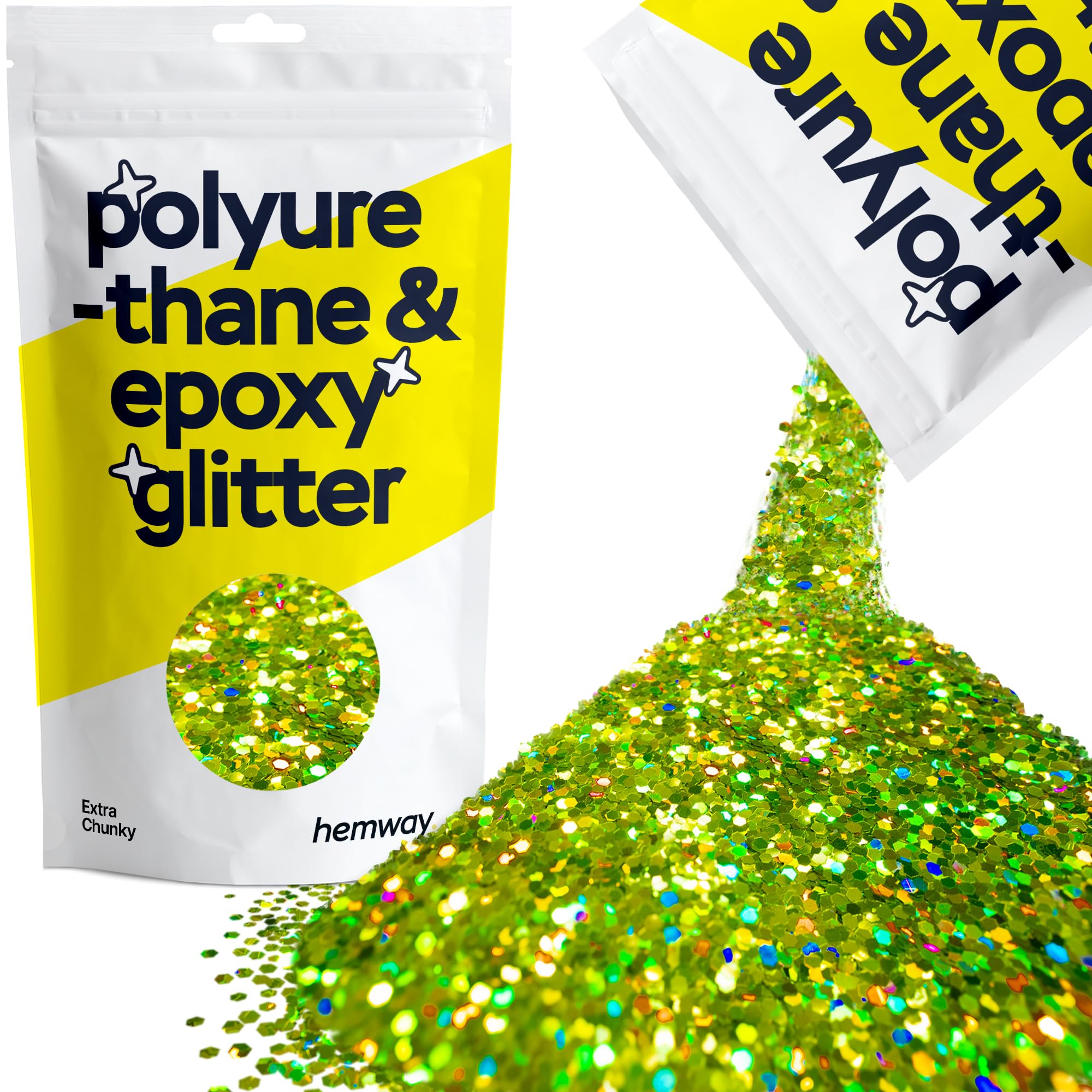 Hemway Resin Glitter Lime Green Holographic 100g Extra Chunky | Polyurethane & Epoxy Glitter for Resin Crafts, Tumblers, Coasters, Floor & Table Art โ image 1