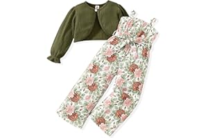 HINTINA Toddler Little Girl 2 Piece Outfits Long Sleeve Ribbed Knitted Cardigan And Sleeveless Jumpsuit