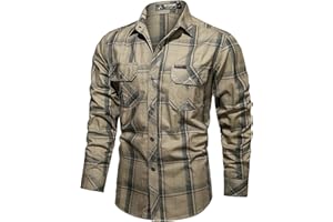 QWENTMTNTY Military Shirts for Men Button Down Long Sleeve Tactical Snap Work Shirt Big Tall Slim Fit Western Tops Pockets
