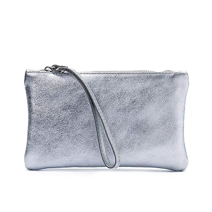 Parubi, Damen Clutch Tasche, aus echtem Leder mit Metallic-Look, Made in Italy, Modell Aura, Kleine Cluches mit Handschlaufe 