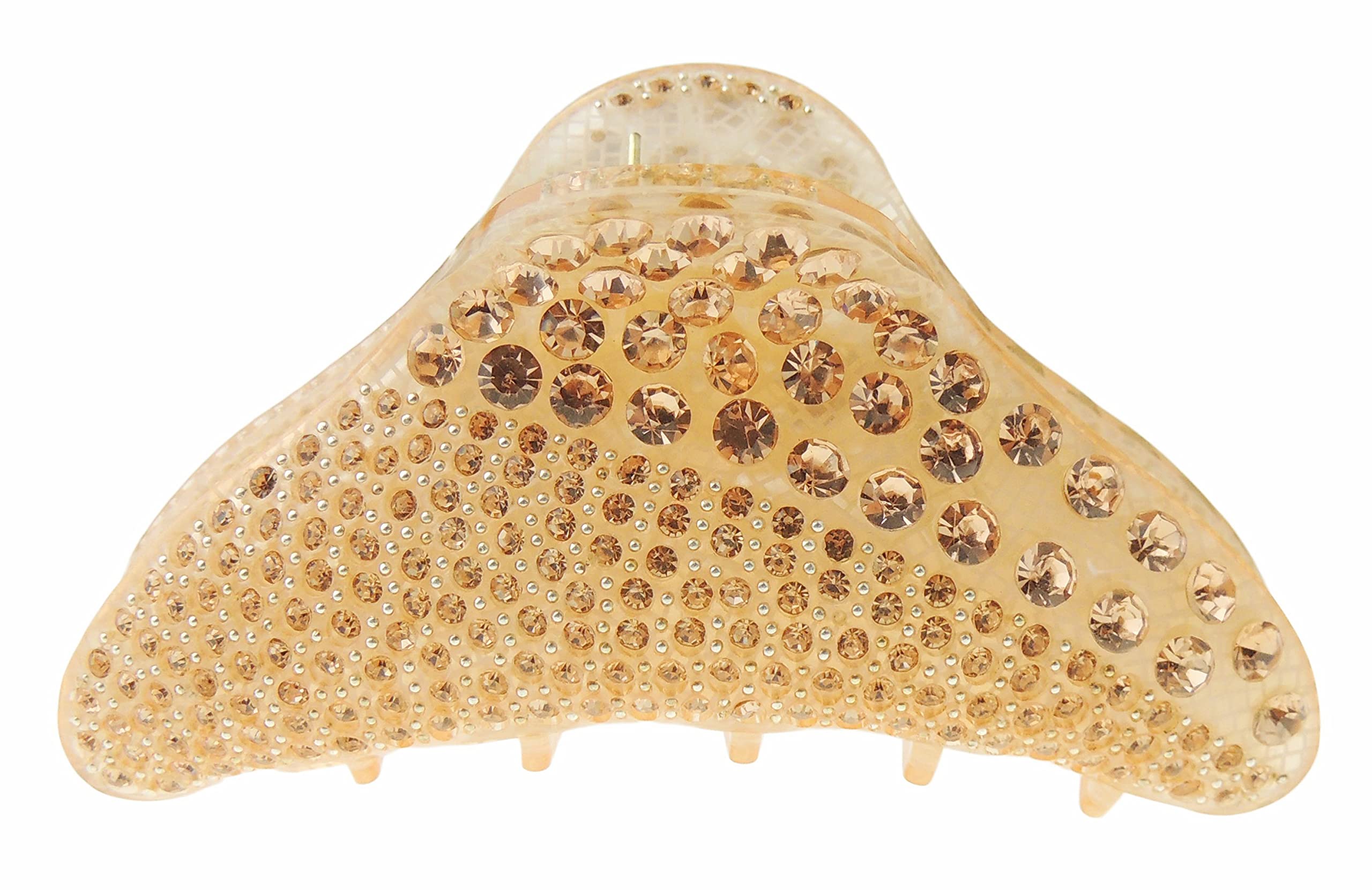 Extra Sparkly Women Girls Crystal Diamante Rhinestone Gems Wave Jaw Clip Octopus Clamp Grip Bridal Wedding Party Fine Thin Medium Short Styling Hair Butterfly Claw Triangle Round Oval (Gold)