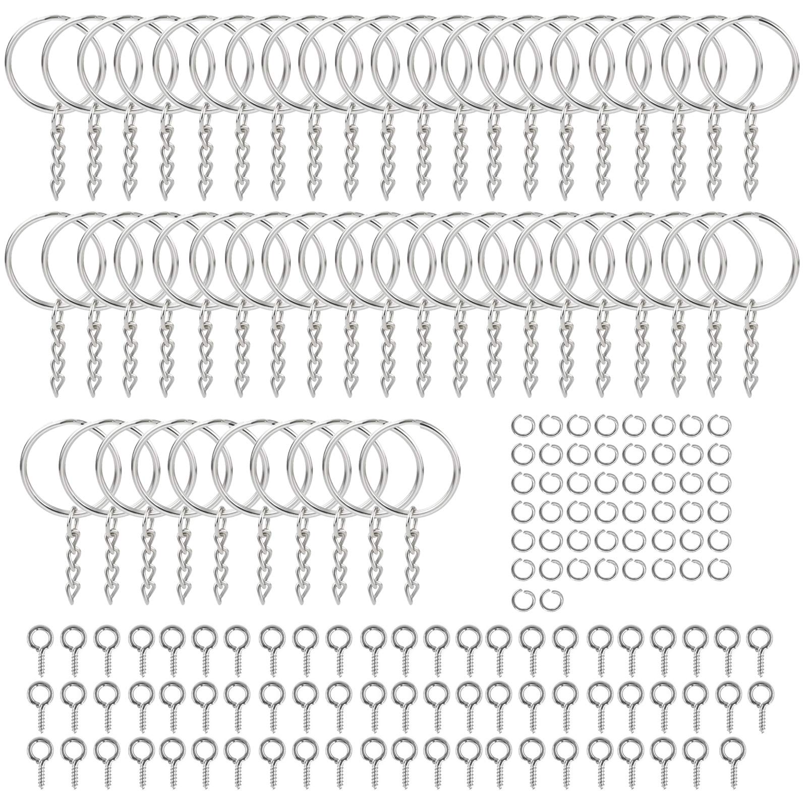 KYSUN 150Pcs Keyring Blanks Split, Key Chain Rings, Metal Keyring With Link Chain, Open Jump Ring and Connector for Crafts Jewelry Making Resin DIY, Silver