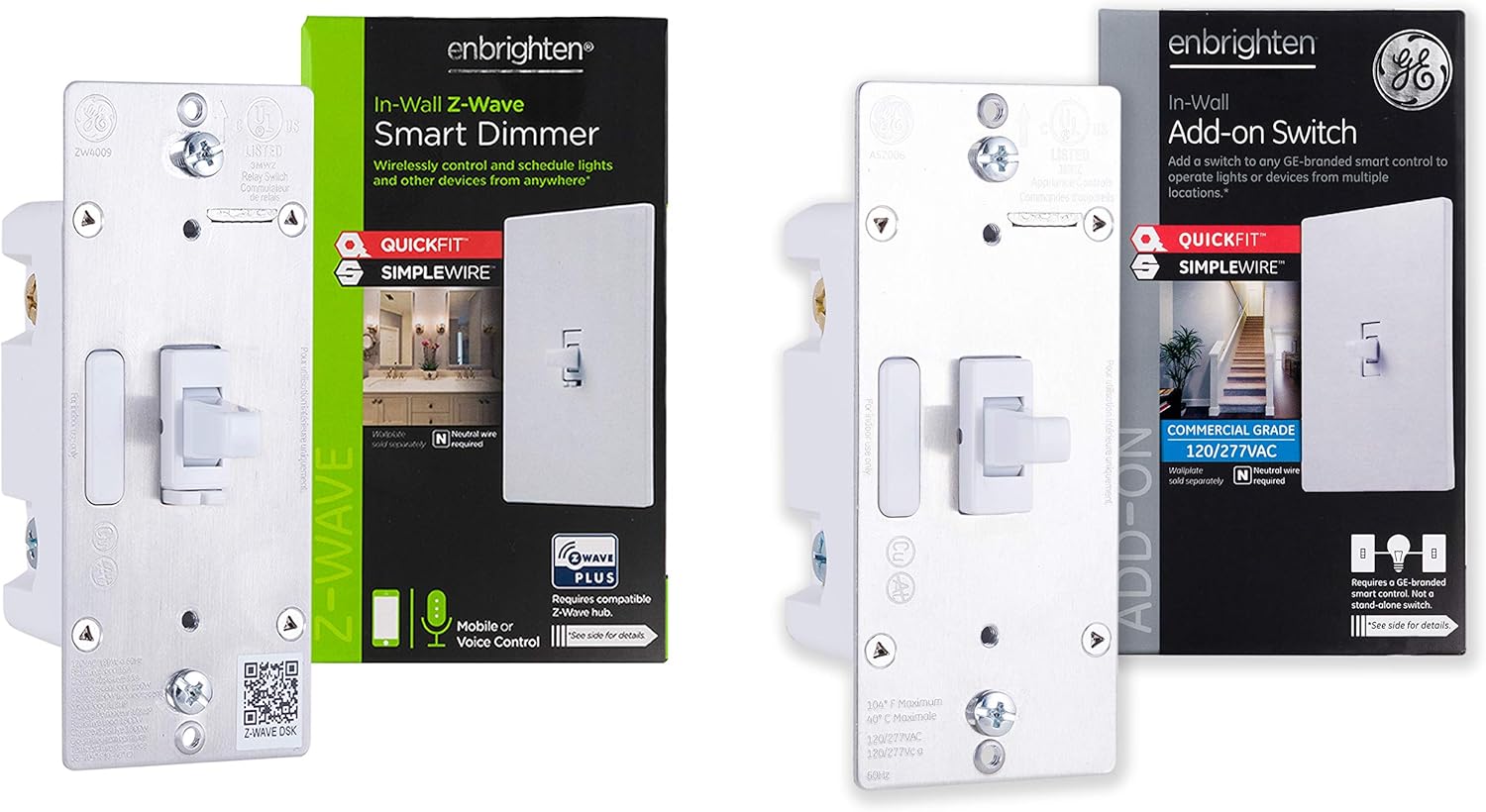 Enbrighten Z-Wave Plus Smart Light Dimmer with QuickFit and SimpleWire, 3-Way Ready, Works with Alexa, Google Assistant, ZWave Hub & Neutral Wire Required, Toggle, 46204 - - 