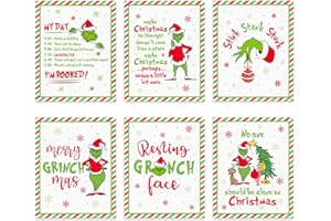 HOMYTHE Grinch Christmas Decorations, Funny Grinch Posters for Holiday Home Decor, Set of 6 Grinch Wall Art Prints for Room Decor, Xmas Grinch Bathroom Decor, Grinch Party Decor Supplies, 8x10 inch, Unframed