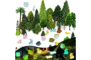 OrgMemory 55Pcs Mixed Model Trees, Animal Trees, Luminous Mini Resin Animal Figurines, Diorama Supplies, Model Train Scenery 