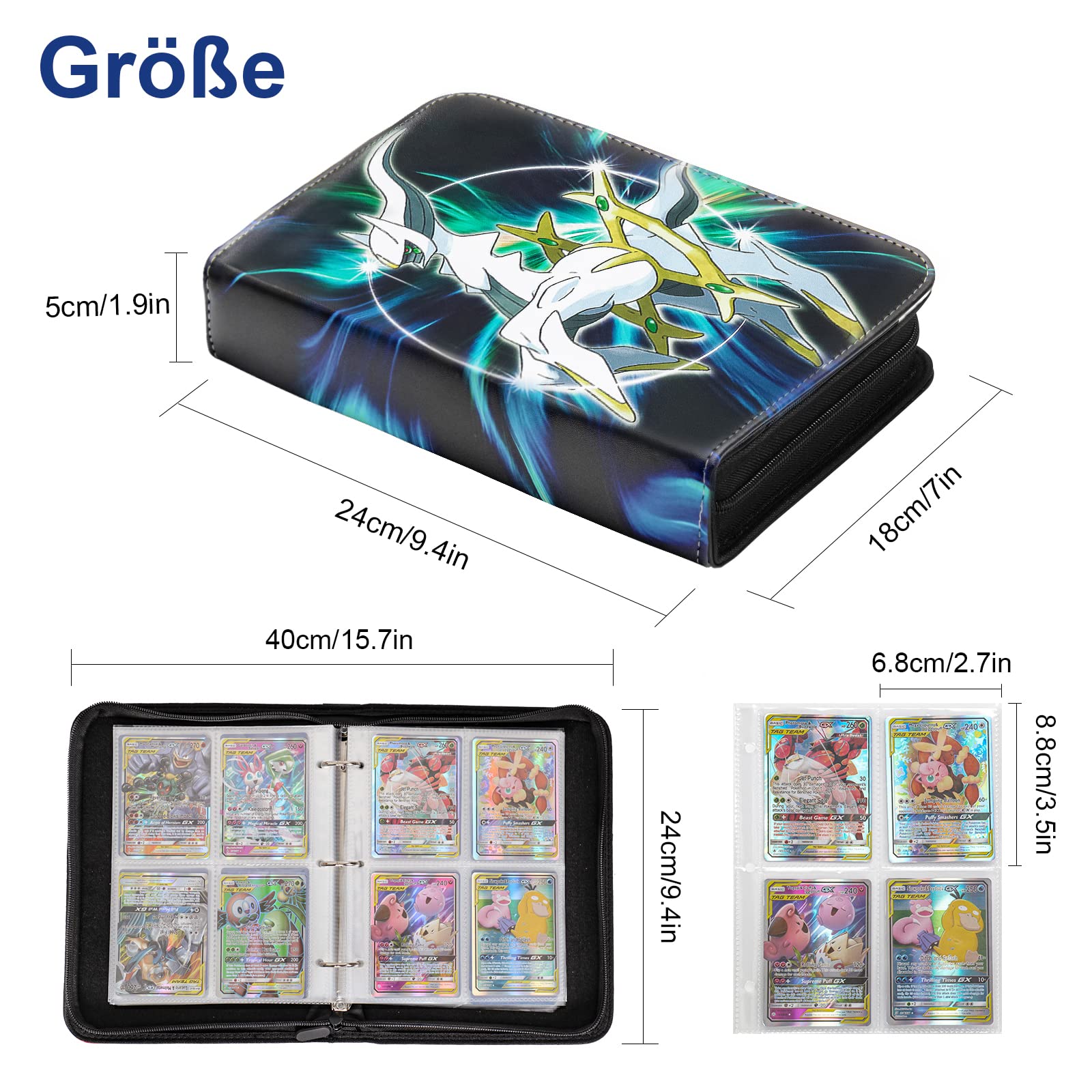 Sammelalbum für Pokemon,Karten Sammelalbum Passt für 400 Karten mit 50 Abnehmbaren Hüllen, PU-Material mit wasserdichter Oberfläche, Album Heft binder für Pokemon Karten 50 Pcs Seite 2
