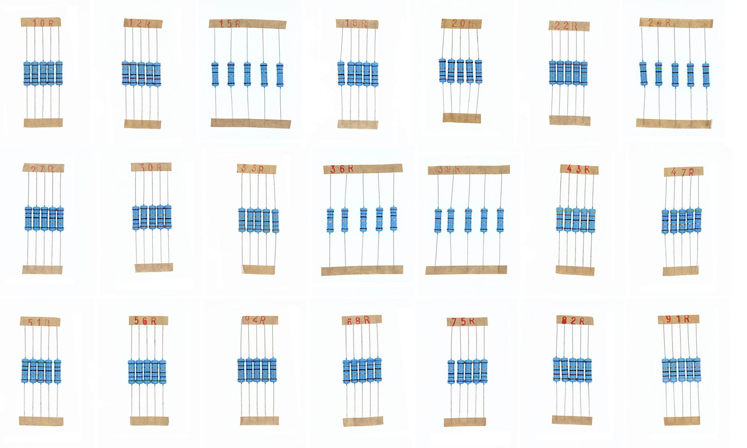 HUABAN 5PCS * 21 Values 2W 2 Watts 10 12 15 18 20 22 24 27 30 33 36 39 43 47 51 56 62 68 75 82 91 Ohm 1% Metal Film Resistor