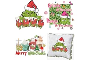 TIRMEVW 3 Sheets Christmas Heat Transfer Vinyls Funny Grinches Cute Cartoon Christmas Iron on Transfers Iron on Stickers Patches Winter Xmas for T-Shirt Clothing Pillow Bags DIY Supplies Decoartions