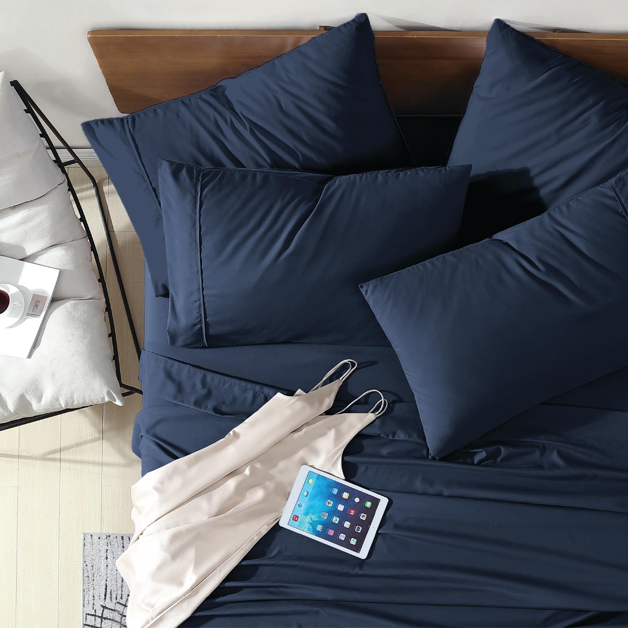 Swift Home Cal King 6-Piece Microfiber Sheet Sets (Includes 2 Bonus Pillowcases), Ultra-Soft Brushed - Extremely Durable - Easy Fit - Wrinkle Resistant, Cal King, Navy Image