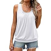 WIHOLL Women's Summer Tank Tops Loose Fit Pleated Scoop Neck Shirts Casual Sleeveless Tops Banded Bottom