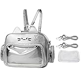 Kawaii Ita Bag Cat Backpack Y2k Girl Japanese School Bag Anime Shoulder Crossbody with Pin Display (Silver)