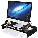 SONGMICS Bamboo Monitor Stand Riser with Storage Organizer Laptop Cellphone TV Printer Stand Desktop Container Black ULLD201H