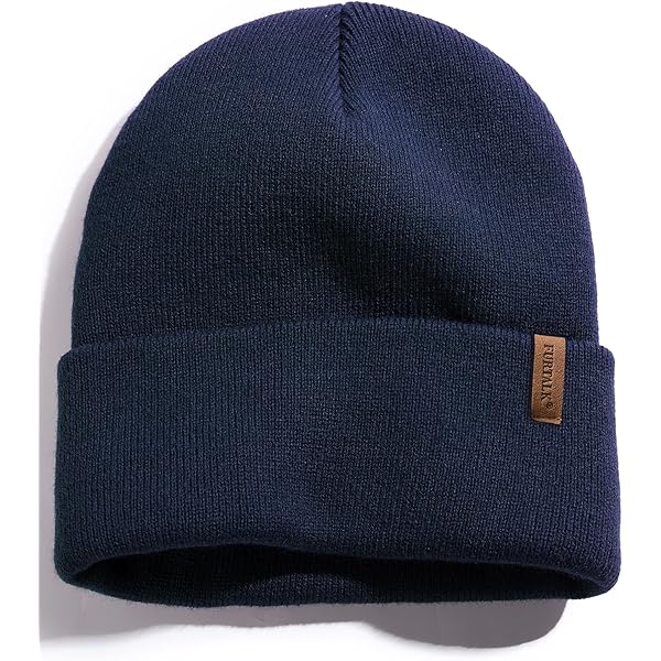 NAVY BLUE LONG BEANIE SKI CAP CAPS HAT HATS CUFFED at Amazon Men's