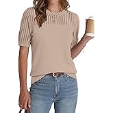 Zeagoo Women's Short Sleeve Sweater Tops 2026 Spring Summer Crew Neck Hollow Out Blouses Dressy Business Casual Outfits