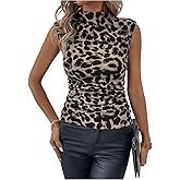 GORGLITTER Women's Leopard Animal Print Sleeveless Tank Tops Cheetah Mock Neck Going Out Tops Trendy 2025
