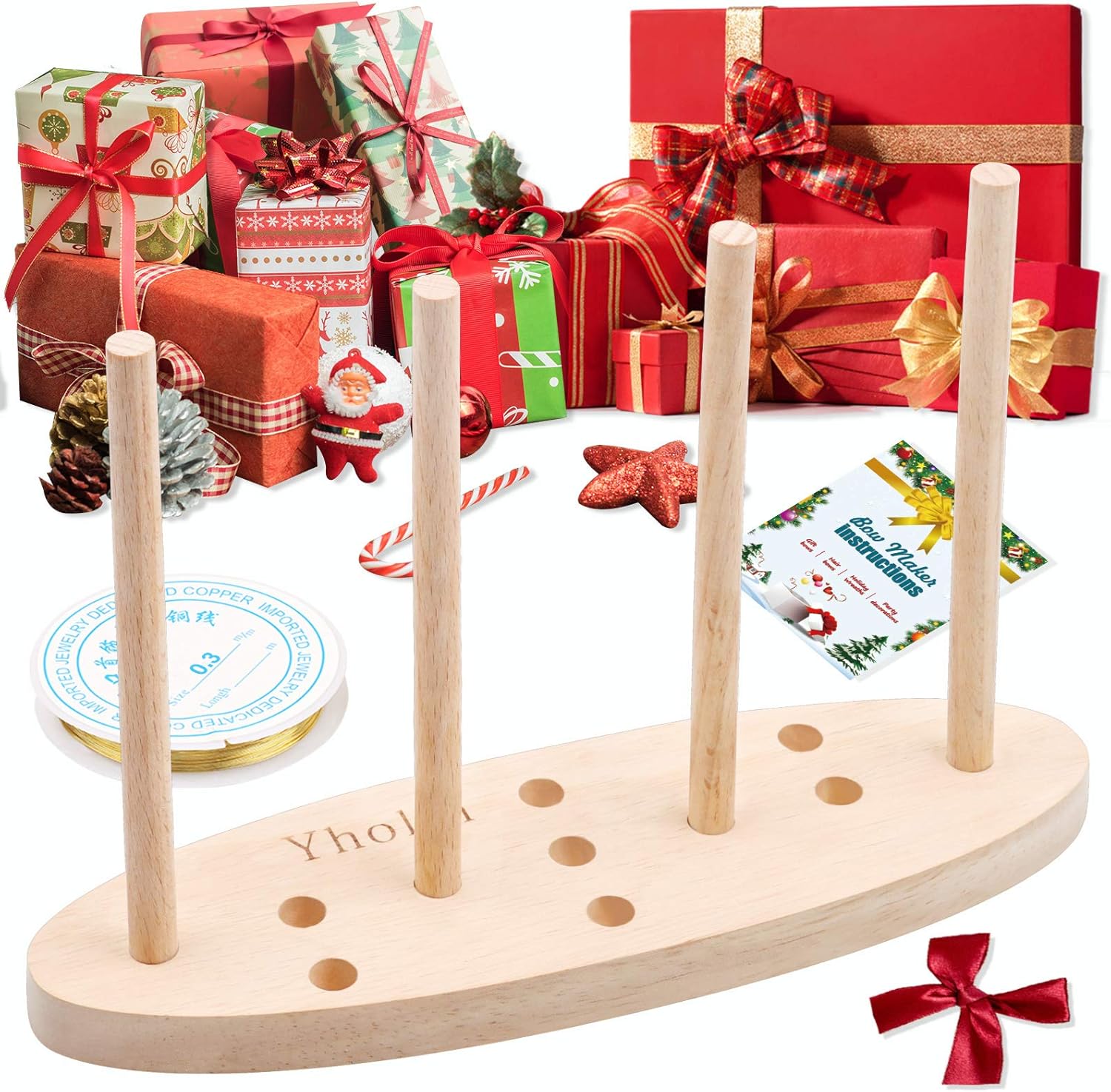 Yholin Ribbon Bow Maker with Instruction and Beading Craft Wire,Durable Oval Wooden